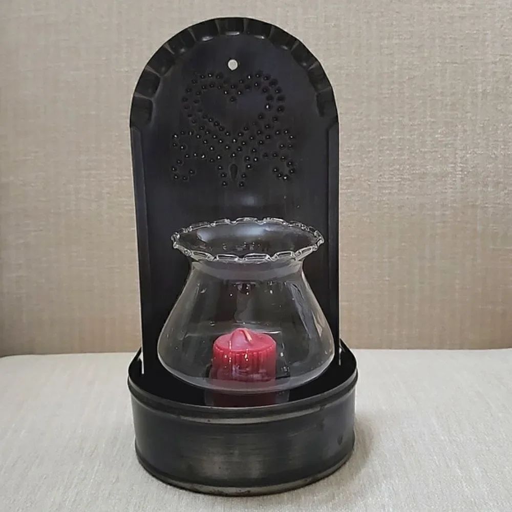 Metal Tin Punch Hurricane Candle Sconce Bronze Finish